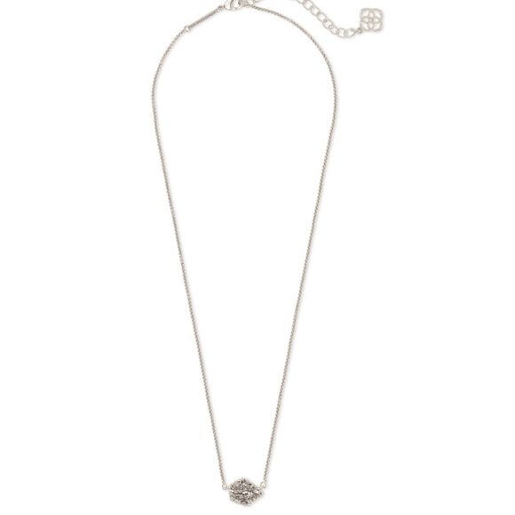 NWT Kendra Scott Tess Pendant Rhodium Necklace in Platinum Drusy - Picture 2 of 8
